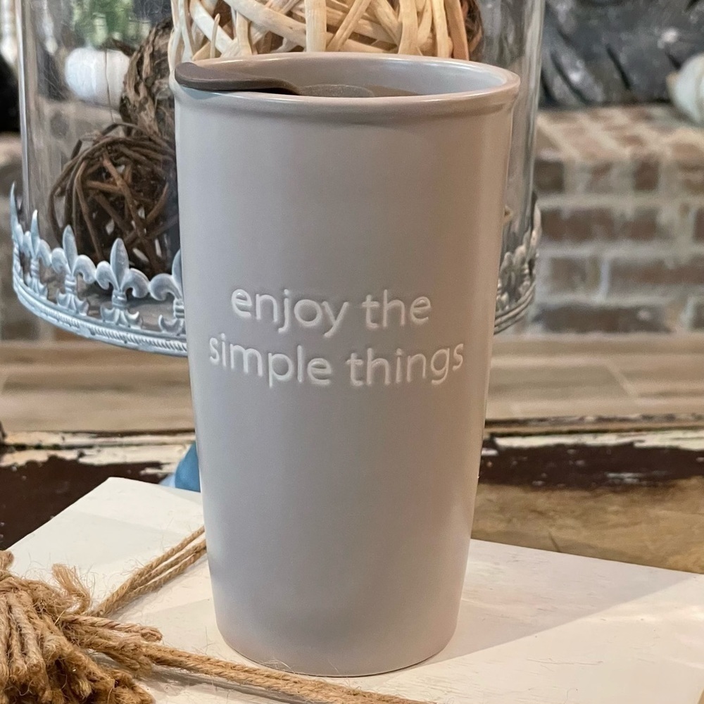 STONEWARE “enjoy the simple things”  Double Walled Travel Mug with Closable Lid